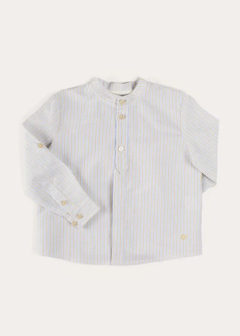 Tops & Shirts | Shirts | Pepa London Stafford Striped Mao Collar Long Sleeve Shirt in Yellow (12mths-10yrs)