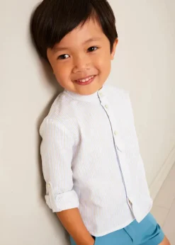 Tops & Shirts | Shirts | Pepa London Stafford Striped Mao Collar Long Sleeve Shirt in Yellow (12mths-10yrs)