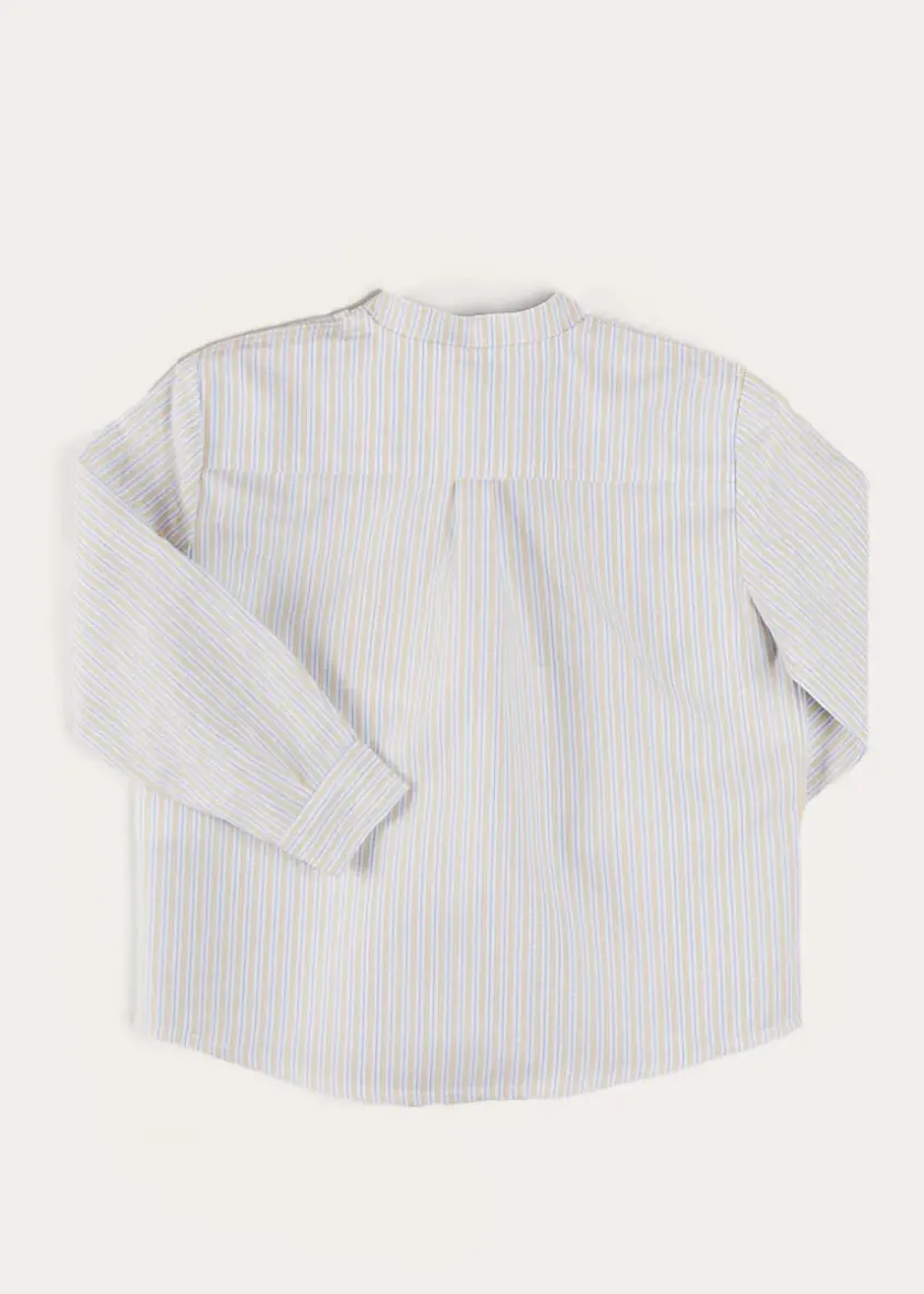 Tops & Shirts | Shirts | Pepa London Stafford Striped Mao Collar Long Sleeve Shirt in Yellow (12mths-10yrs)