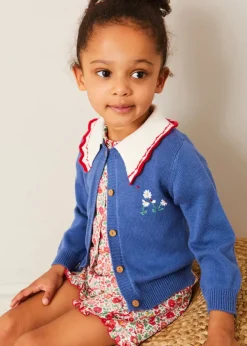 Knitwear & Cardigans | Knitwear & Cardigans | Pepa London Statement Collar Floral Embroidery Cardigan in Navy (2-10yrs)