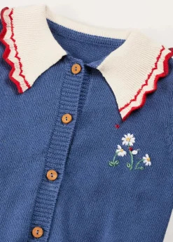 Knitwear & Cardigans | Knitwear & Cardigans | Pepa London Statement Collar Floral Embroidery Cardigan in Navy (2-10yrs)