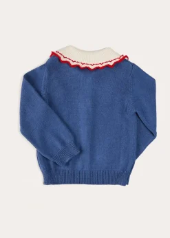 Knitwear & Cardigans | Knitwear & Cardigans | Pepa London Statement Collar Floral Embroidery Cardigan in Navy (2-10yrs)