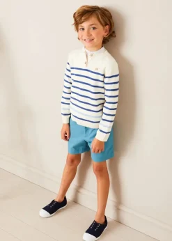 Knitwear & Cardigans | Knitwear & Cardigans | Pepa London Striped Crewneck Button Detail Jumper in Blue (12mths-10yrs)