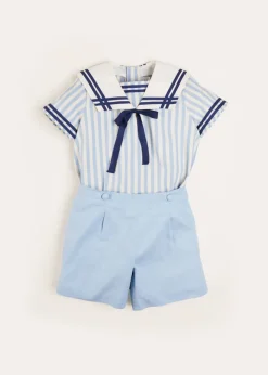 Two-piece Sets | Pepa London Striped Mariner Collar Short Sleeve Two Piece Set in Blue (18mths-6yrs)