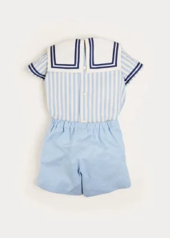 Two-piece Sets | Pepa London Striped Mariner Collar Short Sleeve Two Piece Set in Blue (18mths-6yrs)