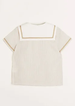 Tops & Shirts | Shirts | Pepa London Striped Mariner Collar Short Sleeve Shirt in Beige (12mths-6yrs)
