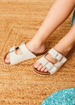 Sandals | Sandals | Pepa London Suede Buckle Detail Sandals in Beige (28-35EU)