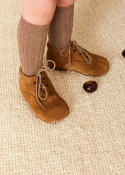 Bonnets & Booties | Bonnets & Booties | Pepa London Suede Oxford Baby Booties in Brown (20-24EU)