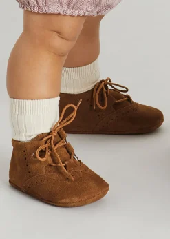 Bonnets & Booties | Bonnets & Booties | Pepa London Suede Oxford Pram Booties in Brown (17-20EU)