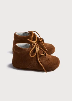 Bonnets & Booties | Bonnets & Booties | Pepa London Suede Oxford Pram Booties in Brown (17-20EU)