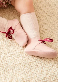 Pram Shoes | Pram Shoes | Pepa London Suede Pink Baby Pram Shoes with Velvet Ribbon (17-20EU)