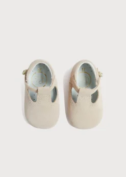 T-bars | T-bar Shoes | Pepa London Suede T-Bar Pram Shoes in Beige (17-20EU)