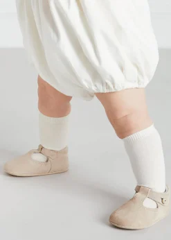 T-bars | T-bar Shoes | Pepa London Suede T-Bar Pram Shoes in Beige (17-20EU)