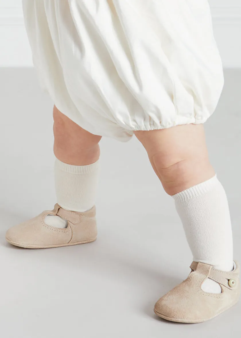 T-bars | T-bar Shoes | Pepa London Suede T-Bar Pram Shoes in Beige (17-20EU)