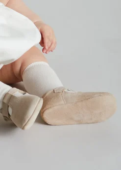 T-bars | T-bar Shoes | Pepa London Suede T-Bar Pram Shoes in Beige (17-20EU)