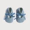 Pram Shoes | Pram Shoes | Pepa London Suede Velvet Ribbon Pram Shoes in Blue (17-21 EU)