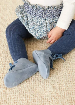 Pram Shoes | Pram Shoes | Pepa London Suede Velvet Ribbon Pram Shoes in Blue (17-21 EU)