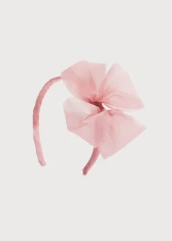 Hair Accessories | Pepa London Traditional Big Bow Tulle Hairband in Dusty Pink