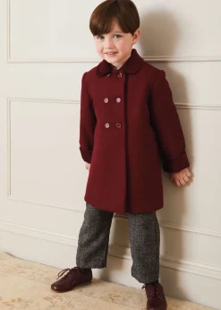 Coats & Jackets | Coats & Jackets | Pepa London Traditional Double Breasted Coat in Burgundy (12mths-10yrs)