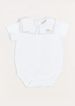 Tops & Bodysuits | Bodysuits & Baby Grows | Pepa London Train Embroidery Statement Collar Short Sleeve Bodysuit in Green (3mths-2yrs)