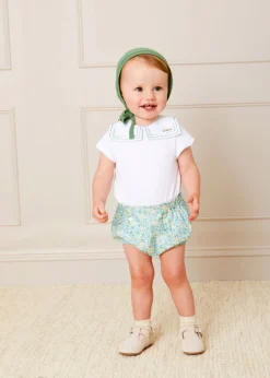 Tops & Bodysuits | Bodysuits & Baby Grows | Pepa London Train Embroidery Statement Collar Short Sleeve Bodysuit in Green (3mths-2yrs)