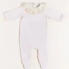 All In Ones | Nightwear | Pepa London Velour Lace Trim Collar All-In-One in Pink (1mth-12mths)