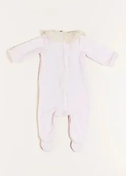 All In Ones | Nightwear | Pepa London Velour Lace Trim Collar All-In-One in Pink (1mth-12mths)