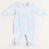 All In Ones | Bodysuits & Baby Grows | Pepa London Velour Peter Pan Collar All-In-One in Blue (1mth-12mths)
