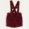 Shorts & Trousers | Dungarees & Rompers | Pepa London Velvet Button Detail Shorts with Braces in Burgundy (18mths-4yrs)