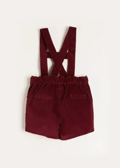 Shorts & Trousers | Dungarees & Rompers | Pepa London Velvet Button Detail Shorts with Braces in Burgundy (18mths-4yrs)