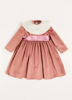 Dresses | Dresses | Pepa London Velvet Handmade Collar Long Sleeve Dress in Pink (2-10yrs)