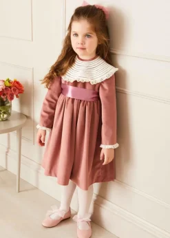 Dresses | Dresses | Pepa London Velvet Handmade Collar Long Sleeve Dress in Pink (2-10yrs)