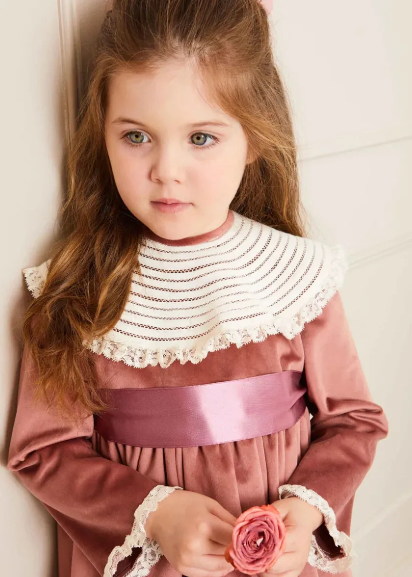 Dresses | Dresses | Pepa London Velvet Handmade Collar Long Sleeve Dress in Pink (2-10yrs)