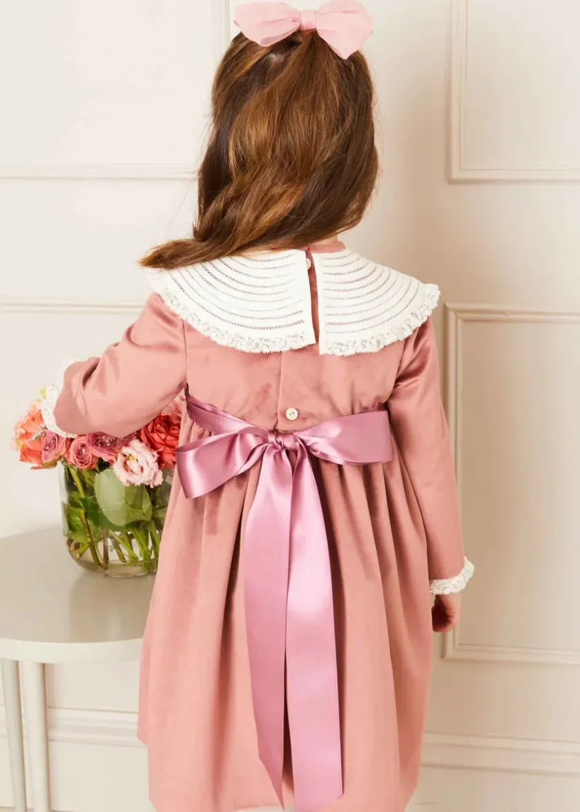 Dresses | Dresses | Pepa London Velvet Handmade Collar Long Sleeve Dress in Pink (2-10yrs)
