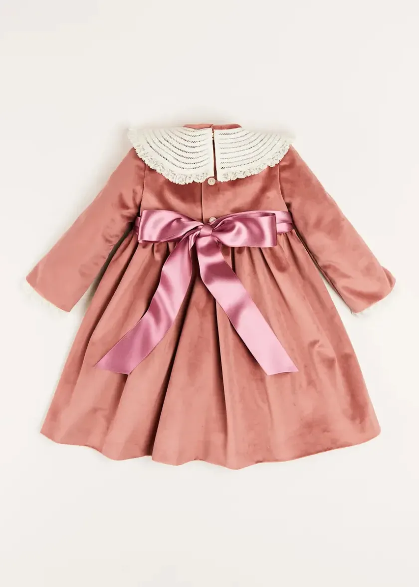 Dresses | Dresses | Pepa London Velvet Handmade Collar Long Sleeve Dress in Pink (2-10yrs)
