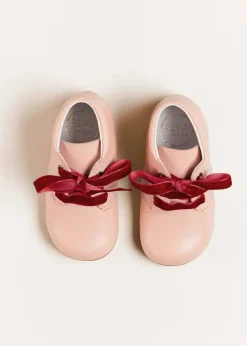 Bonnets & Booties | Booties | Pepa London Velvet Ribbon Baby Booties in Pink (20-26EU)