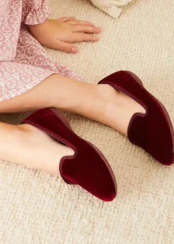 Nightwear | Nightwear | Pepa London Velvet Slippers In Burgundy (24-34EU)