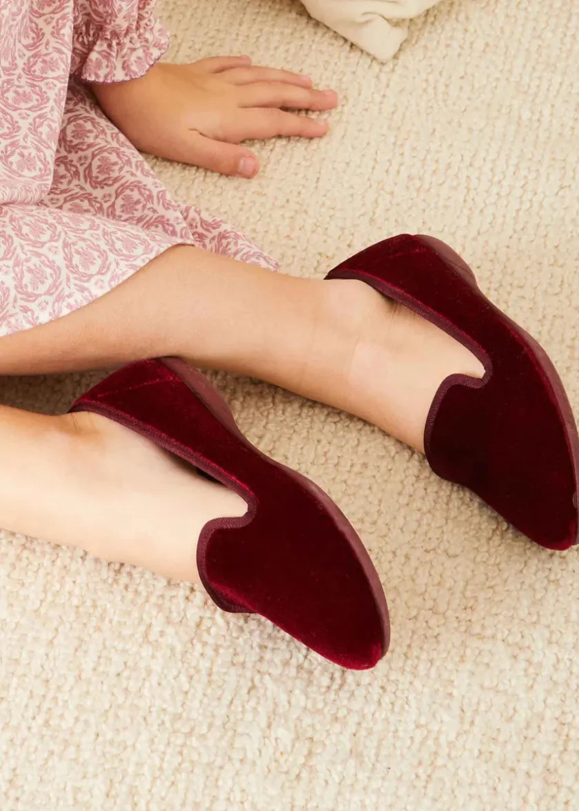 Nightwear | Nightwear | Pepa London Velvet Slippers In Burgundy (24-34EU)
