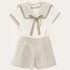 Two-piece Sets | Pepa London Waterford Stripe Mariner Collar Short Sleeve Two Piece Set in Beige (12mths-6yrs)