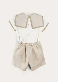 Two-piece Sets | Pepa London Waterford Stripe Mariner Collar Short Sleeve Two Piece Set in Beige (12mths-6yrs)