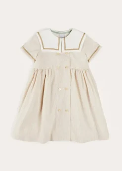 Dresses | Dresses | Pepa London Waterford Striped Mariner Collar Double Breasted Short Sleeve Dress in Beige (12mths-10yrs)