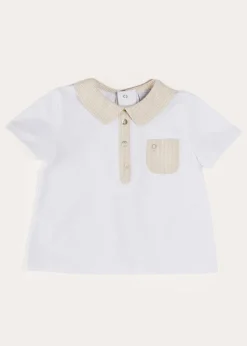 Tops & Bodysuits | Pepa London Waterford Striped Polo Collar Short Sleeve Top in Beige (12mths-4yrs)