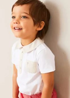 Tops & Bodysuits | Pepa London Waterford Striped Polo Collar Short Sleeve Top in Beige (12mths-4yrs)