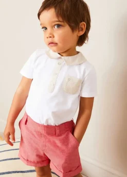 Tops & Bodysuits | Pepa London Waterford Striped Polo Collar Short Sleeve Top in Beige (12mths-4yrs)