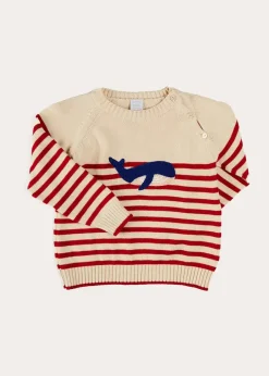 Knitwear & Cardigans | Pepa London Whale Intarsia Striped Jumper in Red (6mths-6yrs)