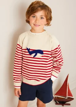 Knitwear & Cardigans | Pepa London Whale Intarsia Striped Jumper in Red (6mths-6yrs)