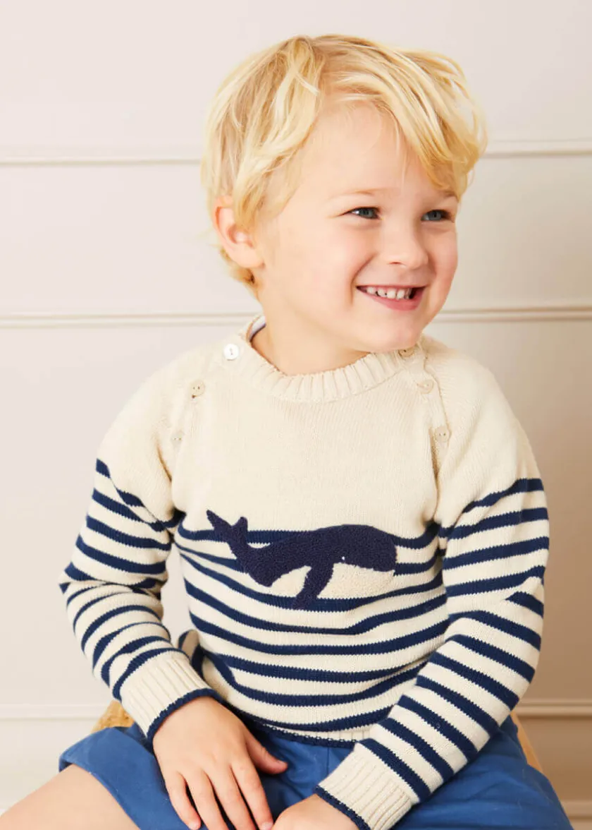 Knitwear & Cardigans | Knitwear & Cardigans | Pepa London Whale Intarsia Striped Jumper in Blue (6mths-10yrs)