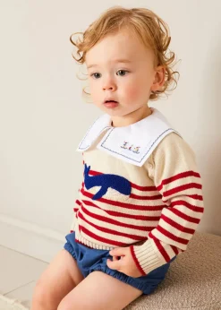 Knitwear & Cardigans | Pepa London Whale Intarsia Striped Jumper in Red (6mths-6yrs)