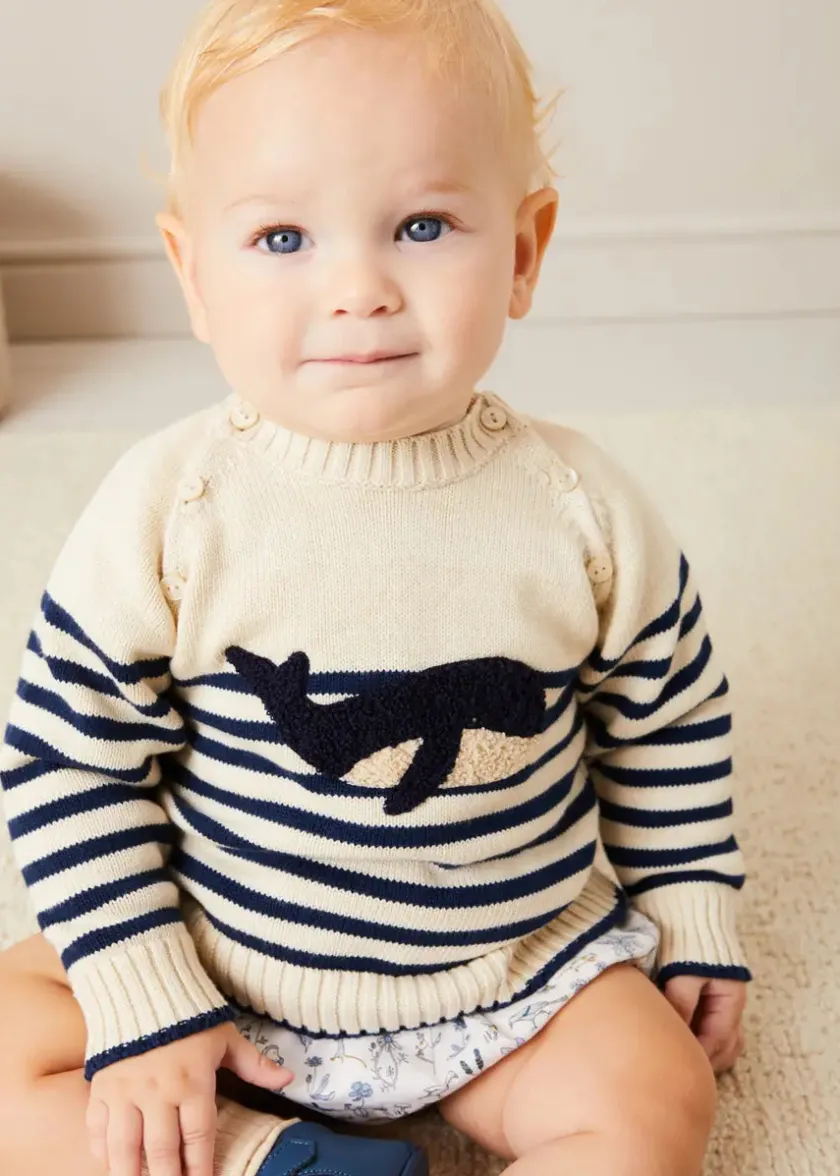 Knitwear & Cardigans | Knitwear & Cardigans | Pepa London Whale Intarsia Striped Jumper in Blue (6mths-10yrs)