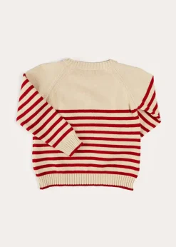 Knitwear & Cardigans | Pepa London Whale Intarsia Striped Jumper in Red (6mths-6yrs)